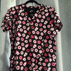 Coffee and donut women's scrub top